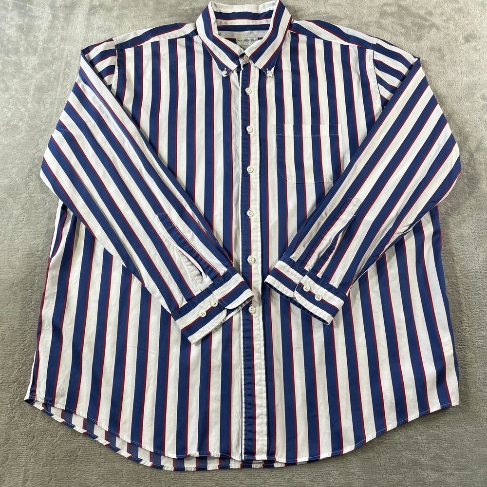 Maus Hoffman Shirt Mens XXL Blue White Button Stripe Office Business USA Cotton